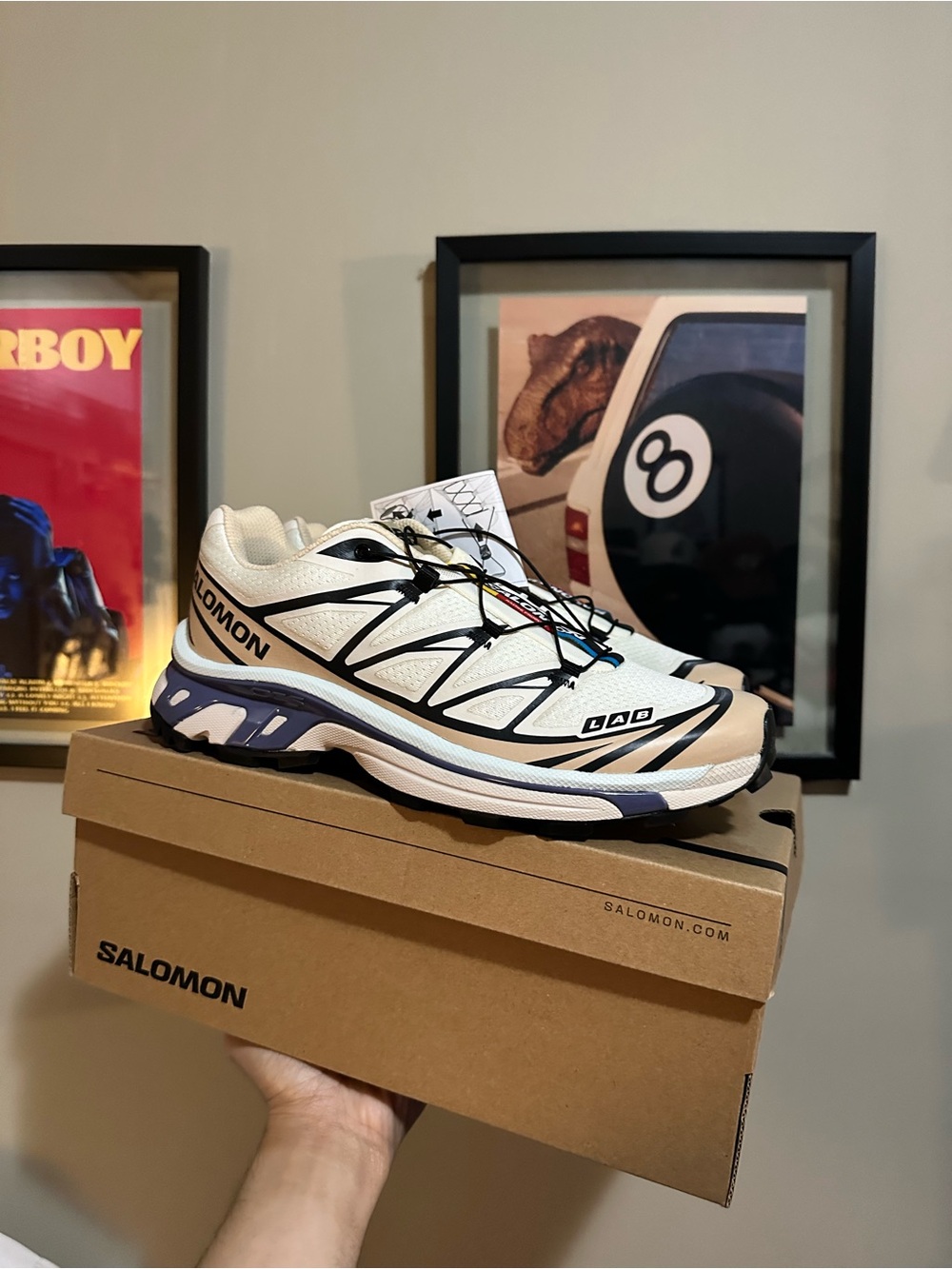 Salomon White and Navy Trail Running Shoe with Quicklace